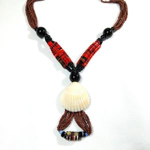 Beaded Shell Necklace Islander Style Luau Beach Party Statement Necklace